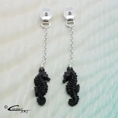Pair Front & Back Earrings 'Turtle-Seahorse' Coconut